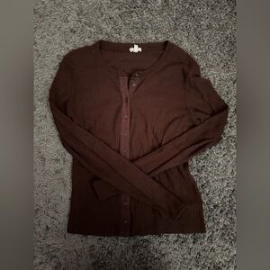 Women’s Aerie Brown Long Sleeve Button Tee
